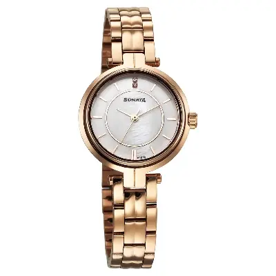 Picture of Sonata White Round Dial Rose Gold Strap Watch For Ladies