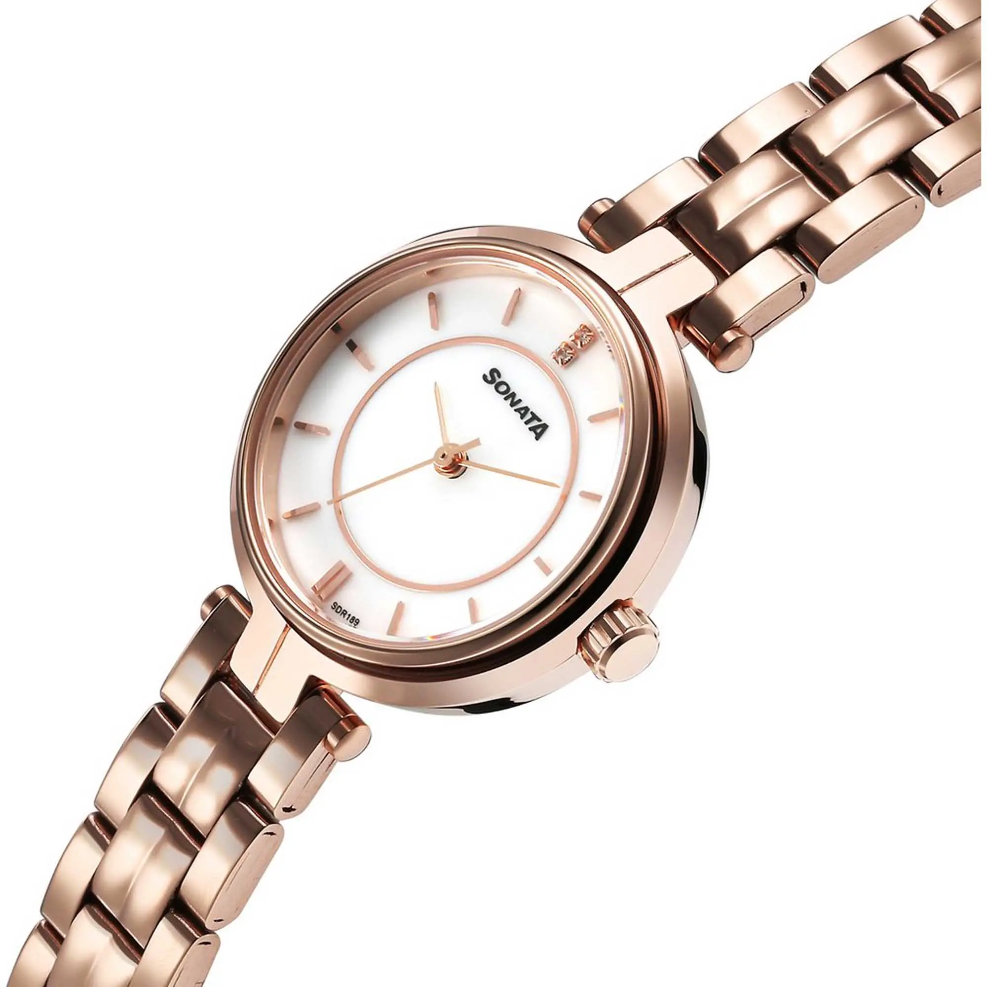 Picture of Sonata White Round Dial Rose Gold Strap Watch For Ladies