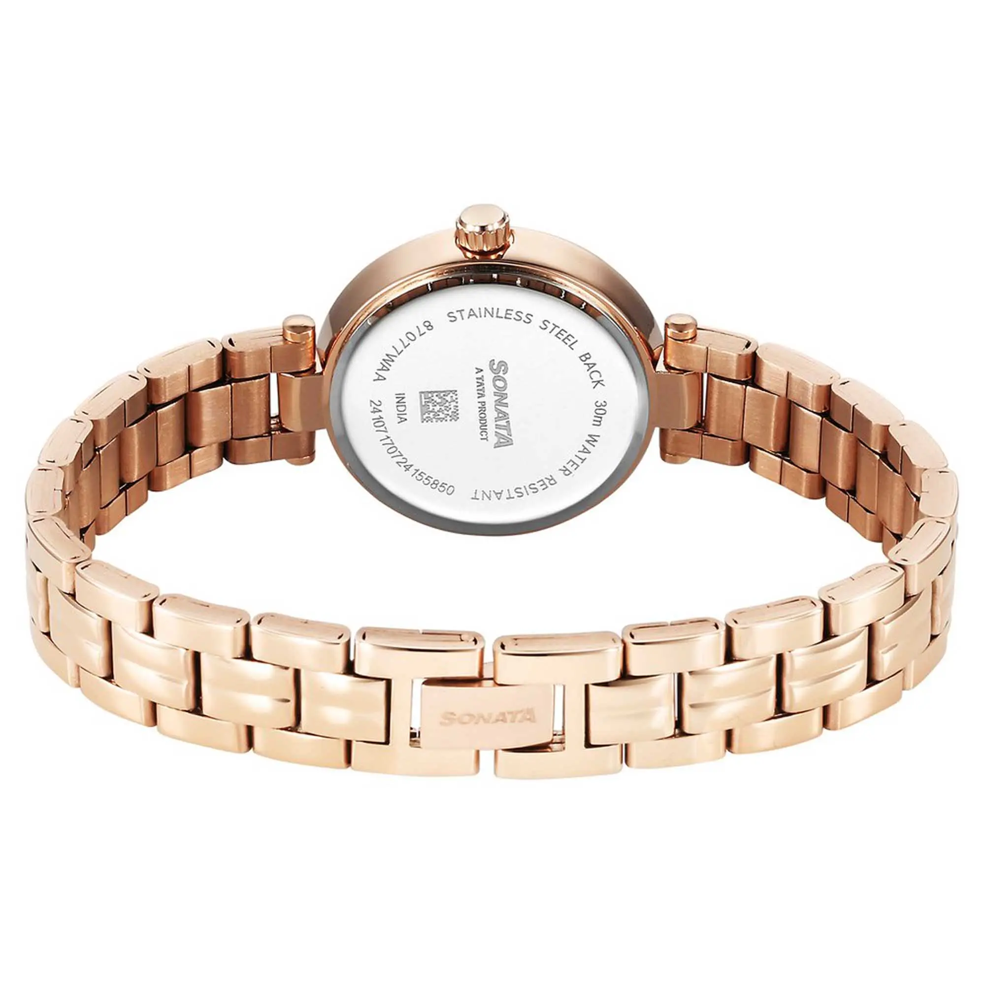 Picture of Sonata White Round Dial Rose Gold Strap Watch For Ladies