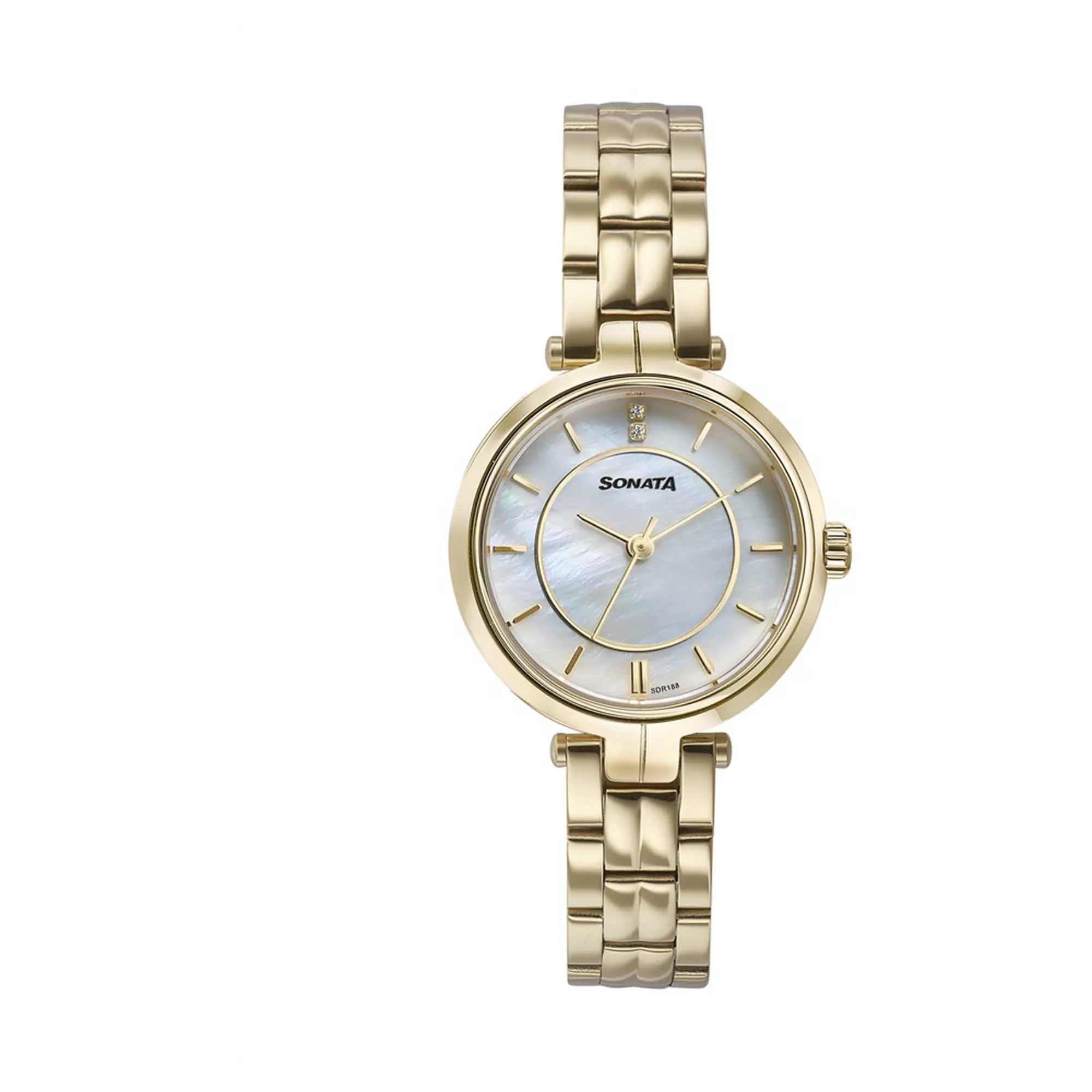 Picture of Sonata White Round Dial Gold Strap Watch For Ladies