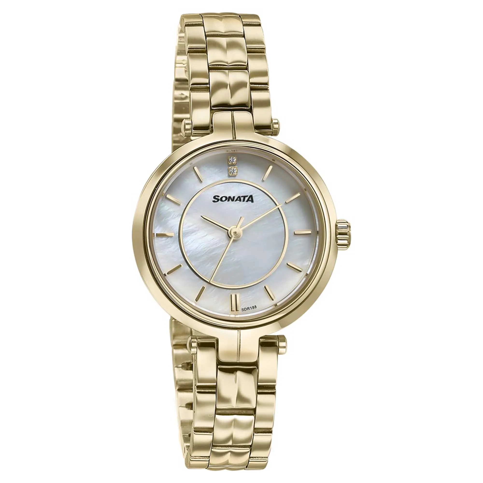Picture of Sonata White Round Dial Gold Strap Watch For Ladies