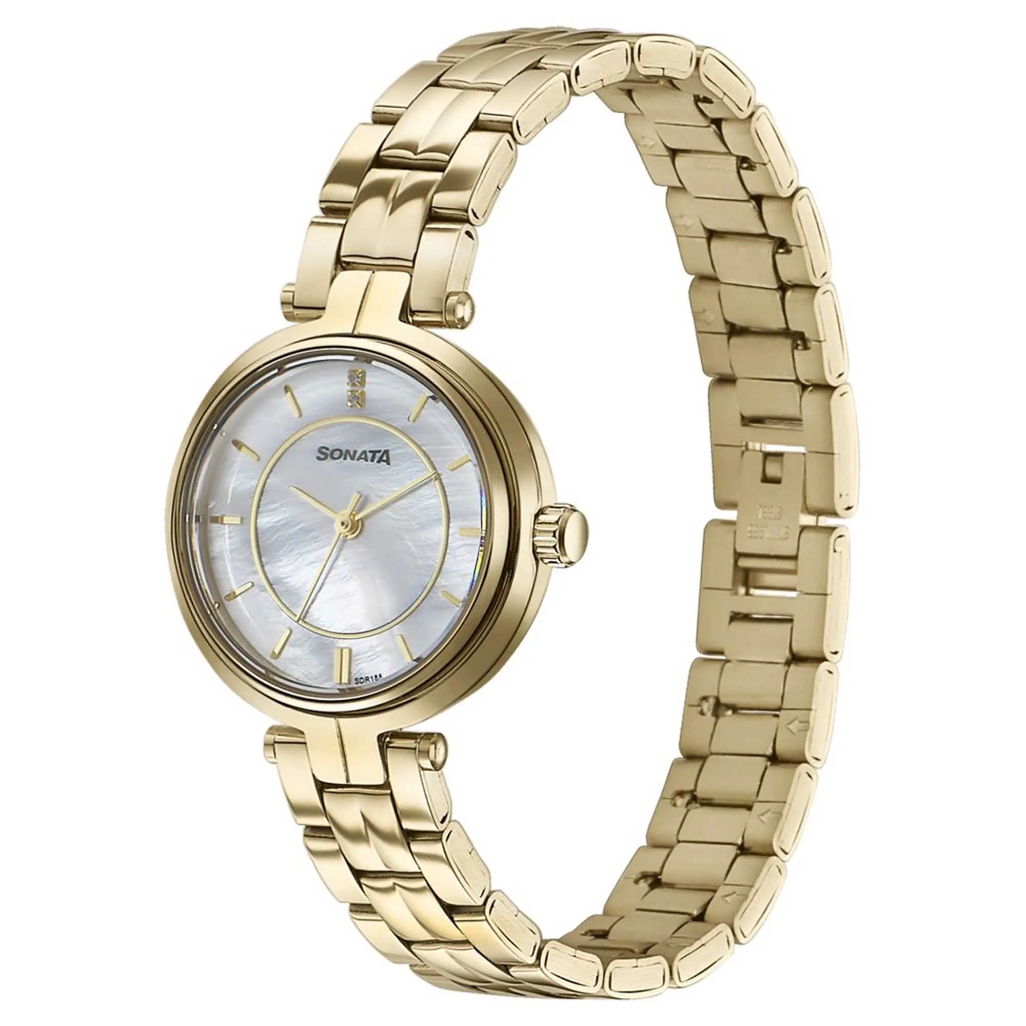 Picture of Sonata White Round Dial Gold Strap Watch For Ladies