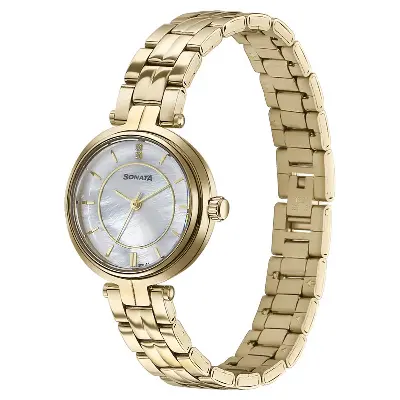 Picture of Sonata White Round Dial Gold Strap Watch For Ladies