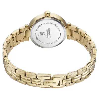 Picture of Sonata White Round Dial Gold Strap Watch For Ladies
