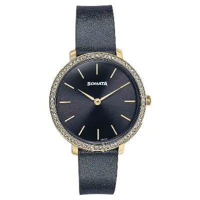 Picture of Sonata Black Round Dial Black Strap Watch For Ladies
