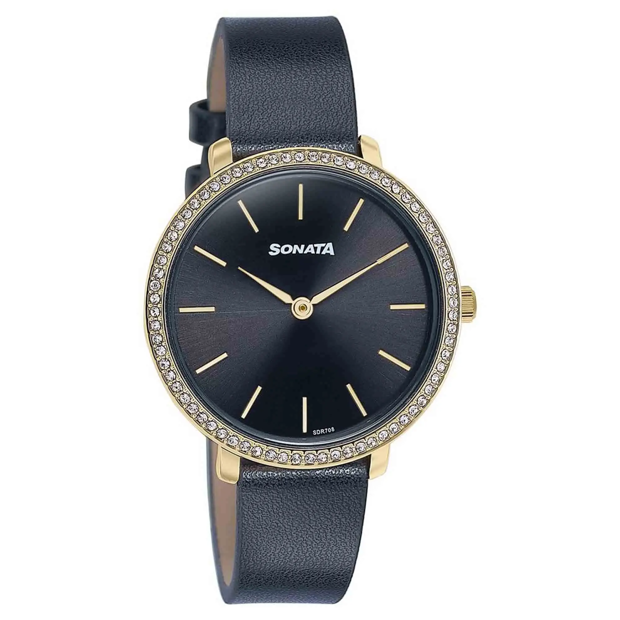 Picture of Sonata Black Round Dial Black Strap Watch For Ladies
