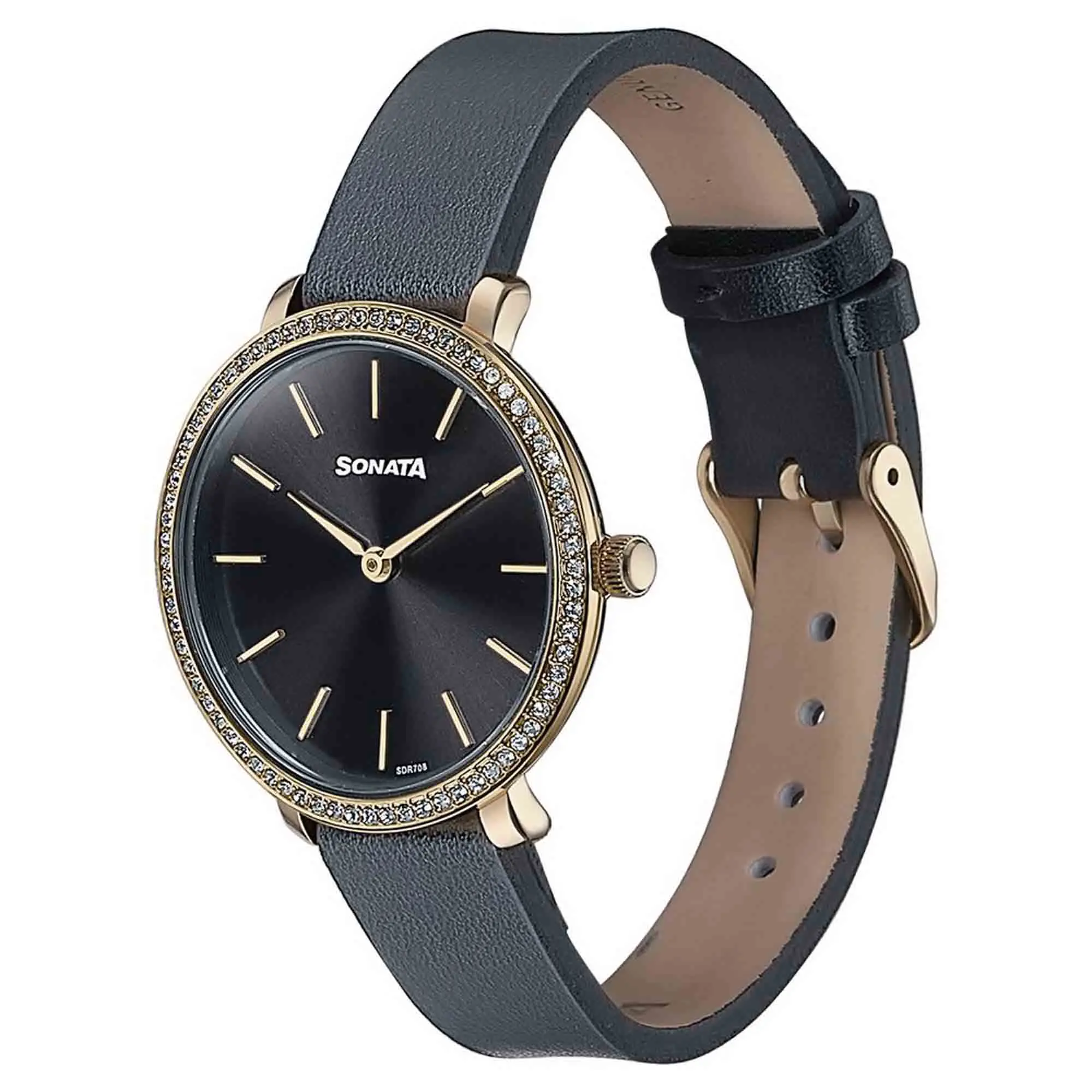 Picture of Sonata Black Round Dial Black Strap Watch For Ladies