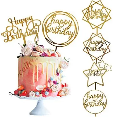 Picture of Happy Birthday Gold Cake Topper - Golden