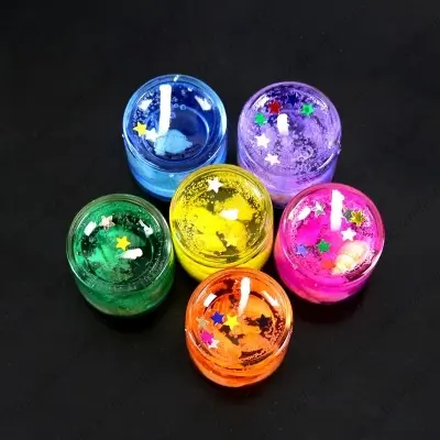 Picture of Smokeless Decorated Mini Cute Little Glass Jelly Gel Candles for Home Decor Birthdays Party or Festivals (Set of 6PCS) - Multicolor