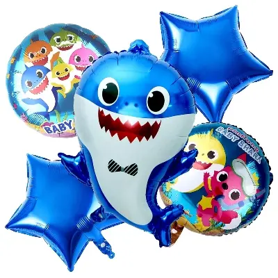 Picture of Baby Shark Cartoon Theme Foil Balloon 5 pc Set For Birthday Decoration
