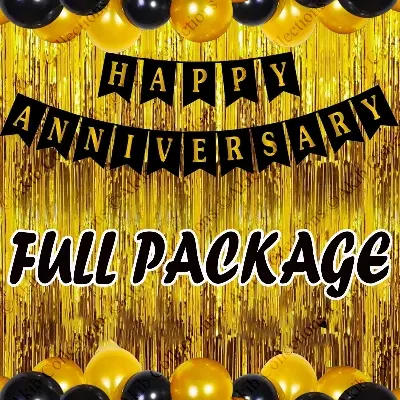 Picture of Happy Anniversary Full Package (Balloon + Banner + Foil Backdrop Combo) - Multicolor