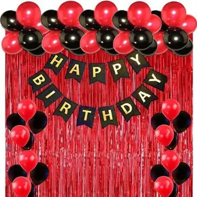 Picture of Full Package Balloons/Red & Black Colored Balloon Decoration Set/Red Color Backdrop/Birthday Decoration Set - Multicolor