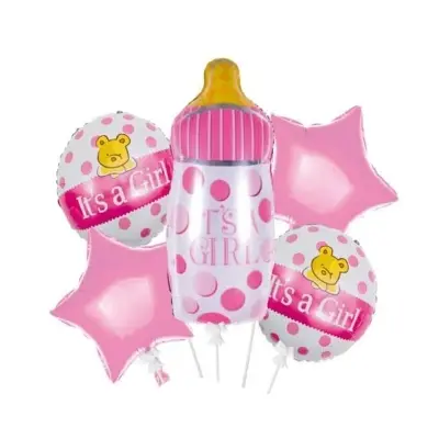 Picture of 5pcs It's a Girl Fider Foil Balloons Set Baby Shower Decorations Baby Shower Party Balloons Helium Balloon
