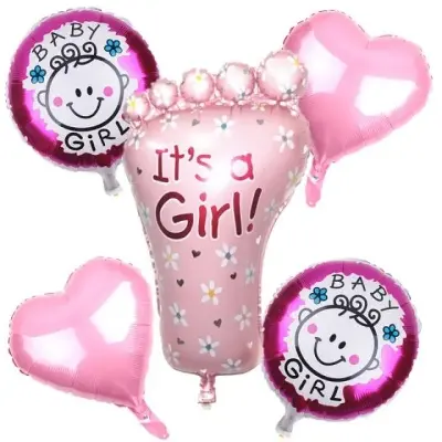 Picture of Girl Pink Feet Welcome Baby Balloon/Baby Shower Balloon Bouquet Combo/Baby Shower Decoration Maternity Shoot Item Props Foil Balloon - Pack of 5