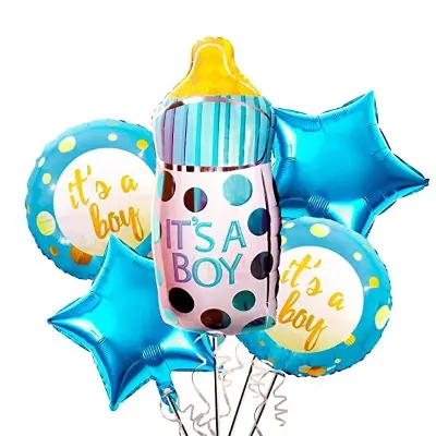 Picture of 5 Feeder Foil Balloons Set for Baby Boy It’s a Boy Feeder Foil Balloon, Round Shaped and Star Shaped Foil Balloons Best Balloons for Baby Shower, Welcome Baby, and other Baby Celebrations