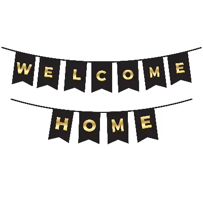 Picture of Welcome Home Card Banner Black and Golden Homecoming Banner, Housewarming Party, Welcome Back Party - Black