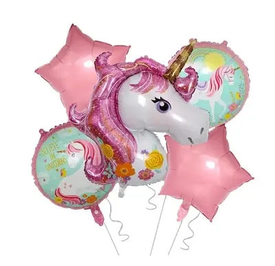 Picture of Character Printed Foil Balloons, Kids Birthday Party Foil Balloons with Metallic Latex Balloons Decorations (Unicorn Foil Aluminium Balloons)