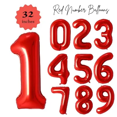 Picture of 32 Inch Red Number 0-9 Balloons  Digital Birthday Party Decoration Supplies