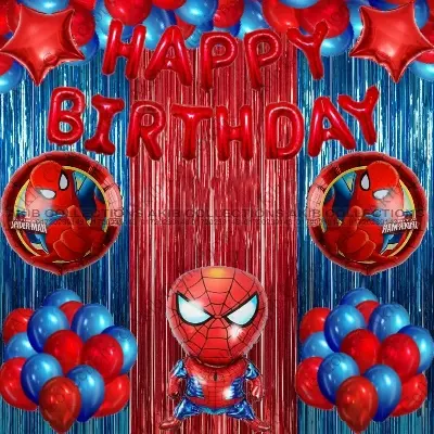 Picture of Spiderman Birthday Decoration Avengers Theme Combo Kit Banner Curtain Star Balloons For Boys Girls