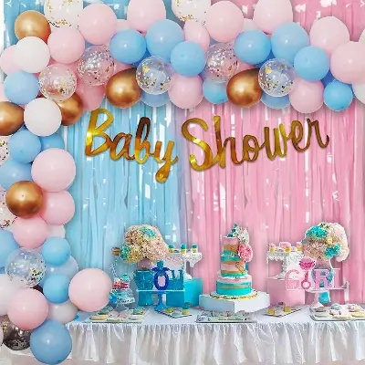 Picture of Baby Shower Combo Decorations, Baby Shower Balloon, Latex, Baby Pram Foil, Baby with Round foil Balloon for Maternity, Pregnancy Photoshoot Material Items Supplies