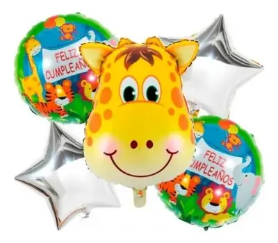 Picture of Giraffe Head Foil Balloon Set – 5 Pieces For Jungle Theme Birthday Party Celebrations and Decorations