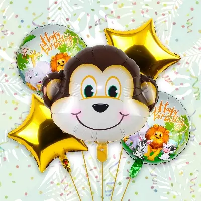 Picture of 5 pcs Monkey Jungle Theme Foil Balloons Birthday Party Supplies for Kids Birthday Theme Party Decorations for Boys, Girls, kids