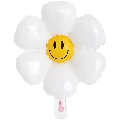 Picture of White Smiling Daisy Flower Foil Balloon | Daisy Balloons Large | White Daisy Foil Mylar Balloons | White Flower Birthday Party Decorations - White