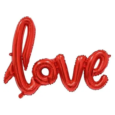 Picture of LOVE Alphabets Letters Red Color Foil Balloon in Cursive Written Letters For Birthday, Engagement, Wedding Party Celebration Decoration Supplies - Red