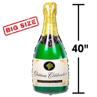 Picture of Champagne Bottle Shape Foil Balloon for Birthday, Anniversary, Wedding Party, Bachelor Party - Green