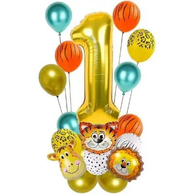 Picture of 18Pcs Jungle Animal Balloons Set Chrome Balloon 32inch - Gold