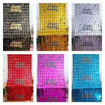 Picture of Happy Birthday Printing Foil Curtain Backdrops Birthday Party Decorations Sequin Wall Backdrop