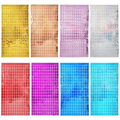 Picture of Wall Party Background Aluminum Foil Square Curtain Backdrop Wedding Decor Aluminium Foil Wall Glitter Backdrop Curtain Birthday