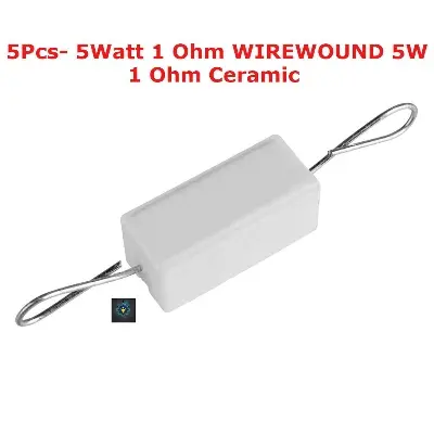 Picture of 5Pcs- 5Watt 1 Ohm WIREWOUND 5W 1 Ohm Ceramic Cement Power Wirewound Resistor 1 Ohm 5Watt Wire Wound 2Pin Leads Fixed Cement Resistor 5% Tolerance (White)
