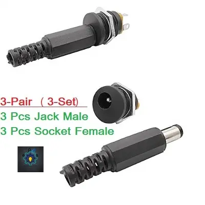 Picture of 3Pair- 5V 12V 24V DC Jack Male & Panel Mount Socket Female DC Power Jack 2.1mm Plug Socket Power Supply (Black)