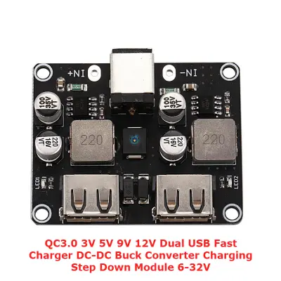 Picture of QC3.0 3V 5V 9V 12V Dual USB Fast Charger DC-DC Buck Converter Charging Step Down Module 6-32V (Black)