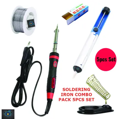 Picture of Soldering Iron Combo Pack (Soldering Iron 60 Watt, Stand, Soldering Wire Lead, Solder Sucker Desoldering Pump , Rosin)- 5pcs Set (Multicolor)