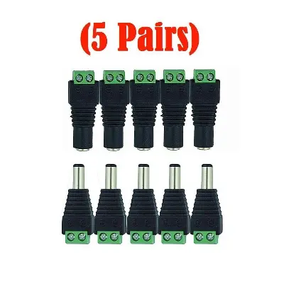 Picture of 5 Pairs- 2.1X5.5Mm Dc Male Female Jack Plug Connector Power Supply Adapter For Cctv Camera Led Strip Lamp Lighting Lights - Multi Plug (Multicolor)