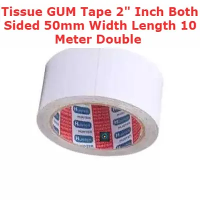 Picture of Tissue GUM Tape 2" Inch Both Sided 50mm Width Length 10 Meter Double Side Gum Adhesive Tape Both Side Strong Acrylic Glue Tape DIY Arts Crafts Scrapbook Display (White)