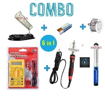 Picture of Students Essential Soldering Kits- 60W Soldering iron Combo with Multimeter - 6pcs Set with Multimeter - soldering iron (Multicolor)