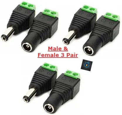 Picture of 2.1mm Barrel Type Male & Female DC Power Jack & Socket 3 Pair (Multicolor)