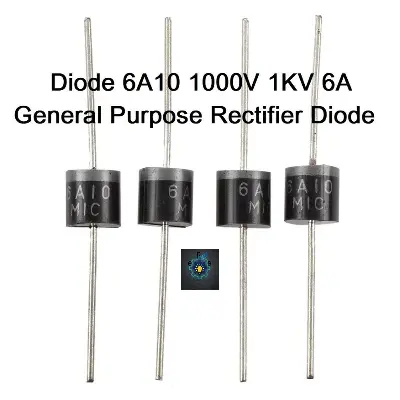 Picture of 5Pcs- 6A10 Diode 6A10 1000V 6A General Purpose Rectifier Diode 6A 6A10 1KV Silicon Junction Diode 2 Pin Leads (Black)