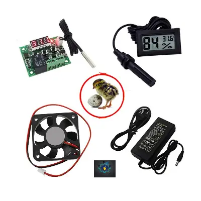 Picture of W1209 + Hygrometer + DC 12V Cooling Fan 4 inch + 12V 5A Adapter Mini Egg Incubator Combo Package for Egg Incubator System XH-M452 XM-18 HTC-2 (Multicolor)