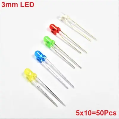 Picture of 50Pcs 3mm LED Mixed Color Red Green Yellow Blue White (Multicolor)