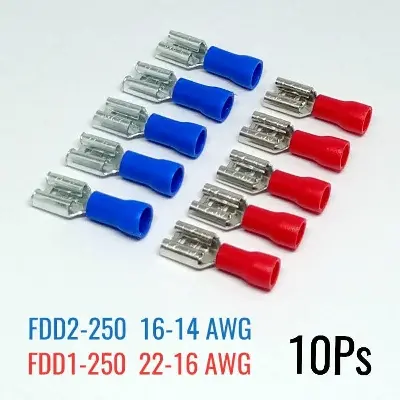 Picture of Cable Lugs FDD1-250 & FDD2-250 Female Type Red 22-16AWG and Blue 16-14AWG Colour-10pcs of 1Lot (Multicolor)