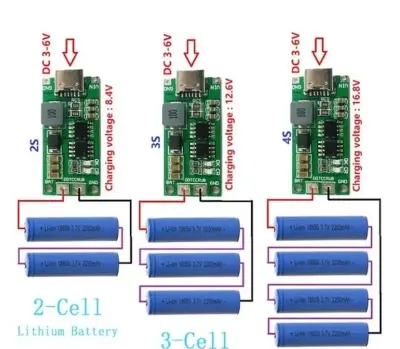 Picture of Multi-Cell 2S 3S 4S Type-C To 8.4V 12.6V 16.8V Step-Up Boost LiPo Polymer Li-Ion Charger 7.4V 11.1V 14.8V 18650 Lithium Battery