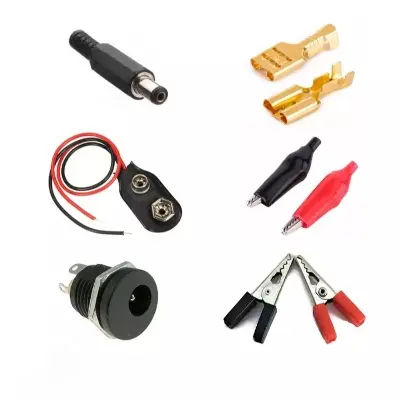 Picture of Combo Connector's DC Jack, Alligator clip, 9 Volt Battery Connector and DC Panel Mount Socket, Female Wire Spade Connector (Multicolor)