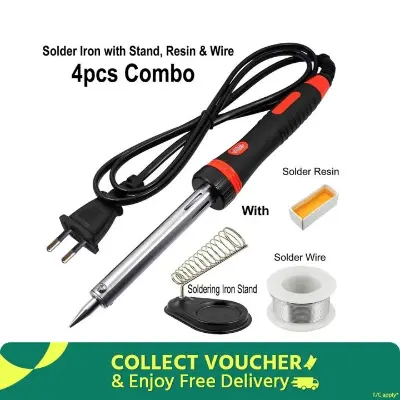 Picture of Soldering Iron 4pcs Combo Pack (Soldering Iron 60 Watt, Soldering Wire lead, Rosin, Stand)- Tatal Soldering iron 220V 60 watt Stander Quality Soldering iron Combo Pack (Multicolor)