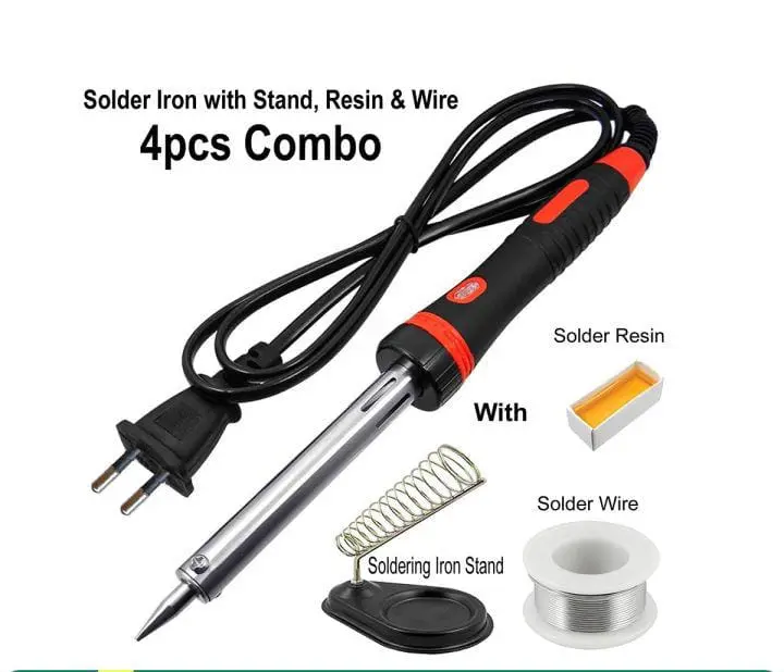 Picture of Soldering Iron 4pcs Combo Pack (Soldering Iron 60 Watt, Soldering Wire lead, Rosin, Stand)- Tatal Soldering iron 220V 60 watt Stander Quality Soldering iron Combo Pack (Multicolor)