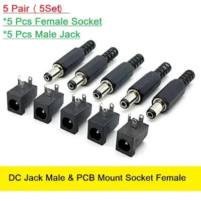 Picture of DC Male Jack and Female Socket Combo Pack - 2.1mm - Set of 10 | Convenient Power Connectors for Various Applications