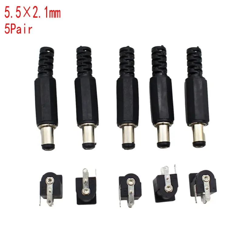 Picture of DC Male Jack and Female Socket Combo Pack - 2.1mm - Set of 10 | Convenient Power Connectors for Various Applications